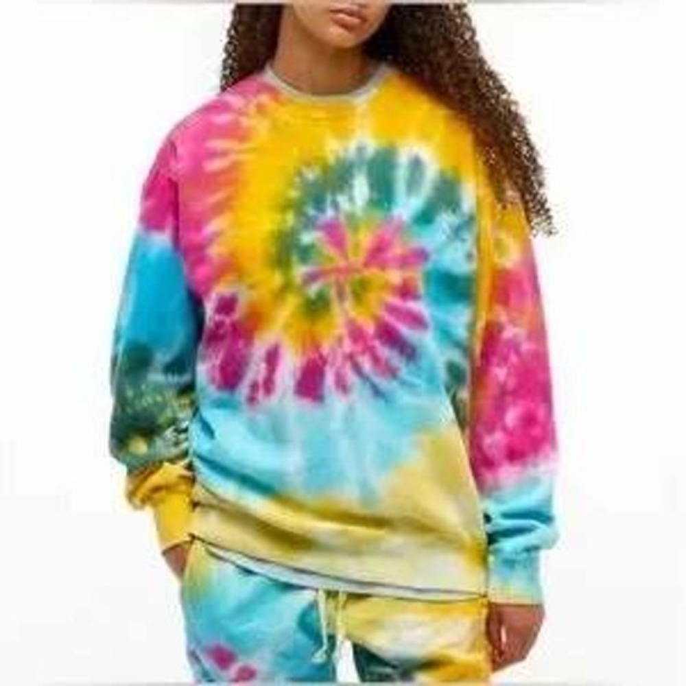 La Detresse Rainbow Tropical Strawberry Field Tie Dye Crewneck Sweatshirt Large